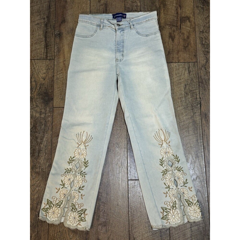 BrazilRoxx Jeans Embellished Embroidered Flowers Rhinestones Straight Leg Cutout